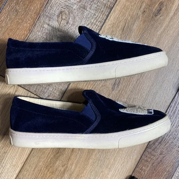 Soludos Kissing Llama Navy Blue Velvet Sneakers Size 8.5